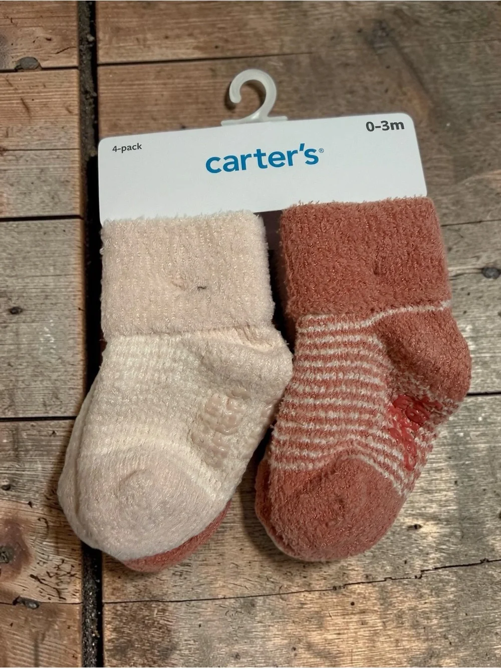Carters Cozy Chenille Baby Socks 4 Pack NWT 0 3 Months Pink Rust Grip Fuzzy
